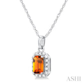 5x3 MM Octagonal Shape Citrine and 1/20 Ctw Single Cut Diamond Halo Semi-Precious Pendant with Chain in 14K White Gold